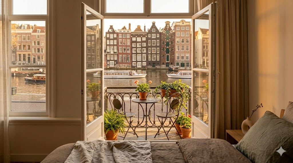 Balcony overlooking canal